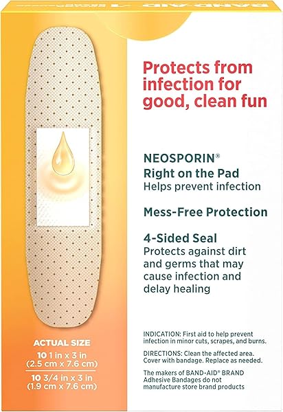 BAND-AID BRAND ADHESIVE BANDAGES INFECTION DEFENSE WITH NEOSPORIN ANTIBIOTIC OINTMENT, PACK OF ASSORTED SIZES, FOR WOUND CARE AND FIRST AID, 20 CT