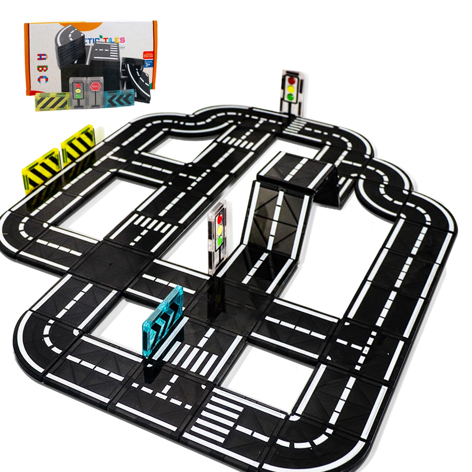 Photo 1 of Magnetic Tiles Road Set, Magnet Tiles for Kids Ages 3-5 4-8 5-7, Magnetic Building Blocks Montessori Educational STEM Creativity Toys 3+ Year Old Boys & Girls Toddlers Kids Christmas Birthday Gifts
