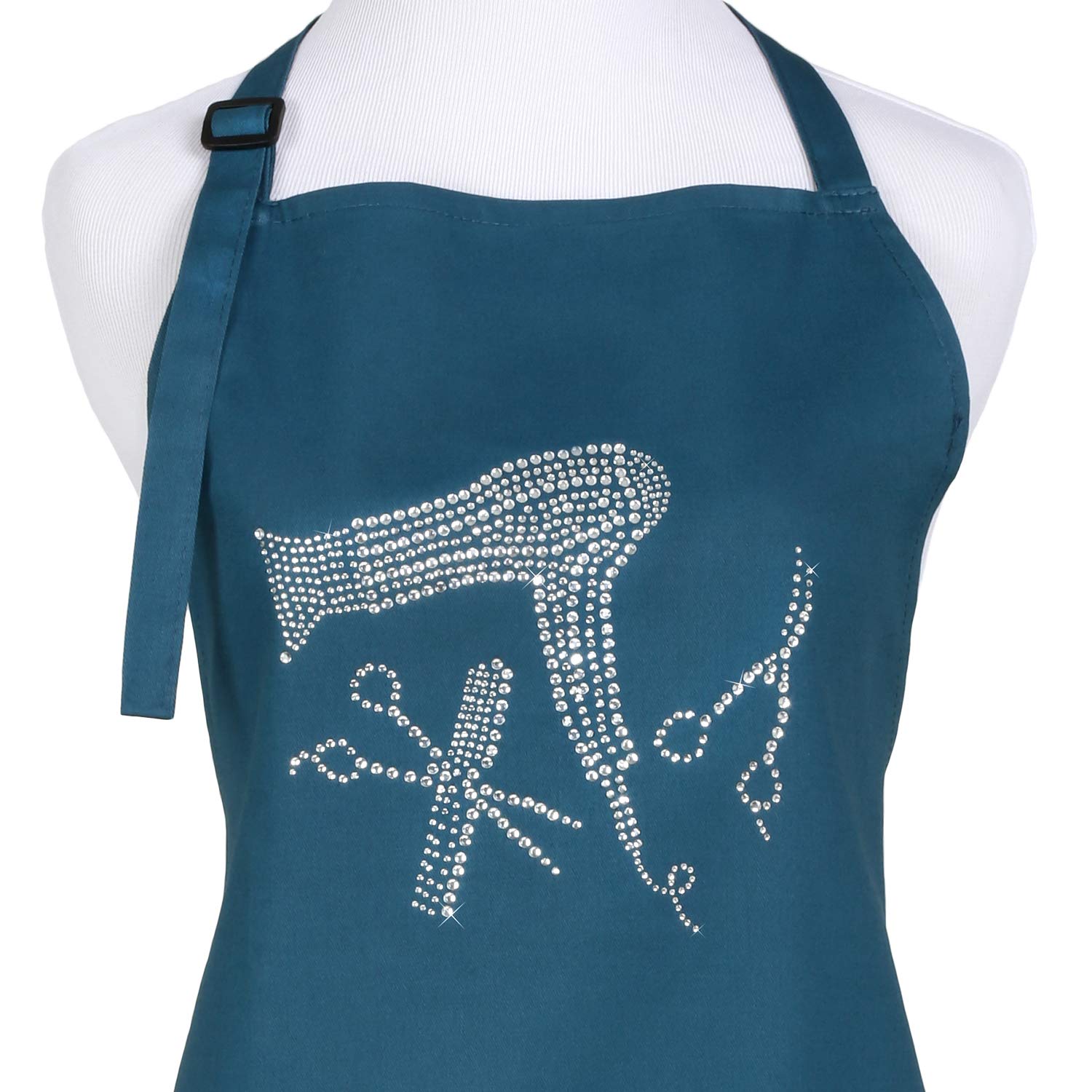 Hair Stylist Salon Apron with Rhinestone Scissor and Comb Design, Black with 3 Pockets: Beauty
