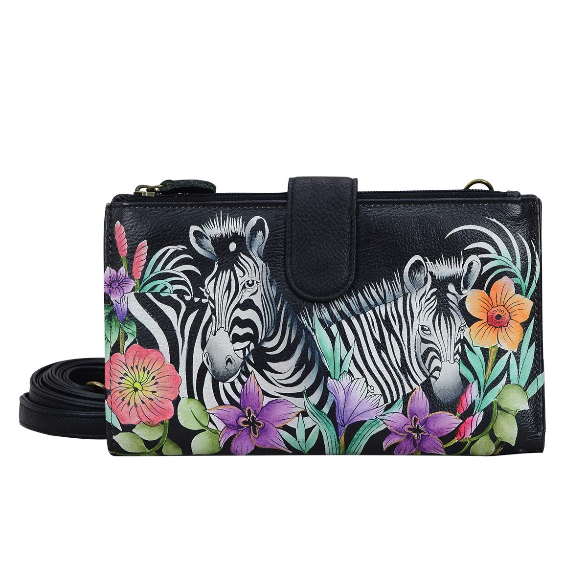 Anuschka Hand-Painted Genuine Leather Women's Cell Phone Case & Wallet - Playful Zebras