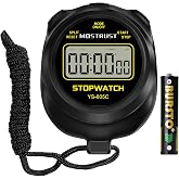 MOSTRUST Digital Simple Stopwatch Timer, Single Lap Countdown Timer with On/Off, AAA Battery (Included) for Kids Students Coaches, Black
