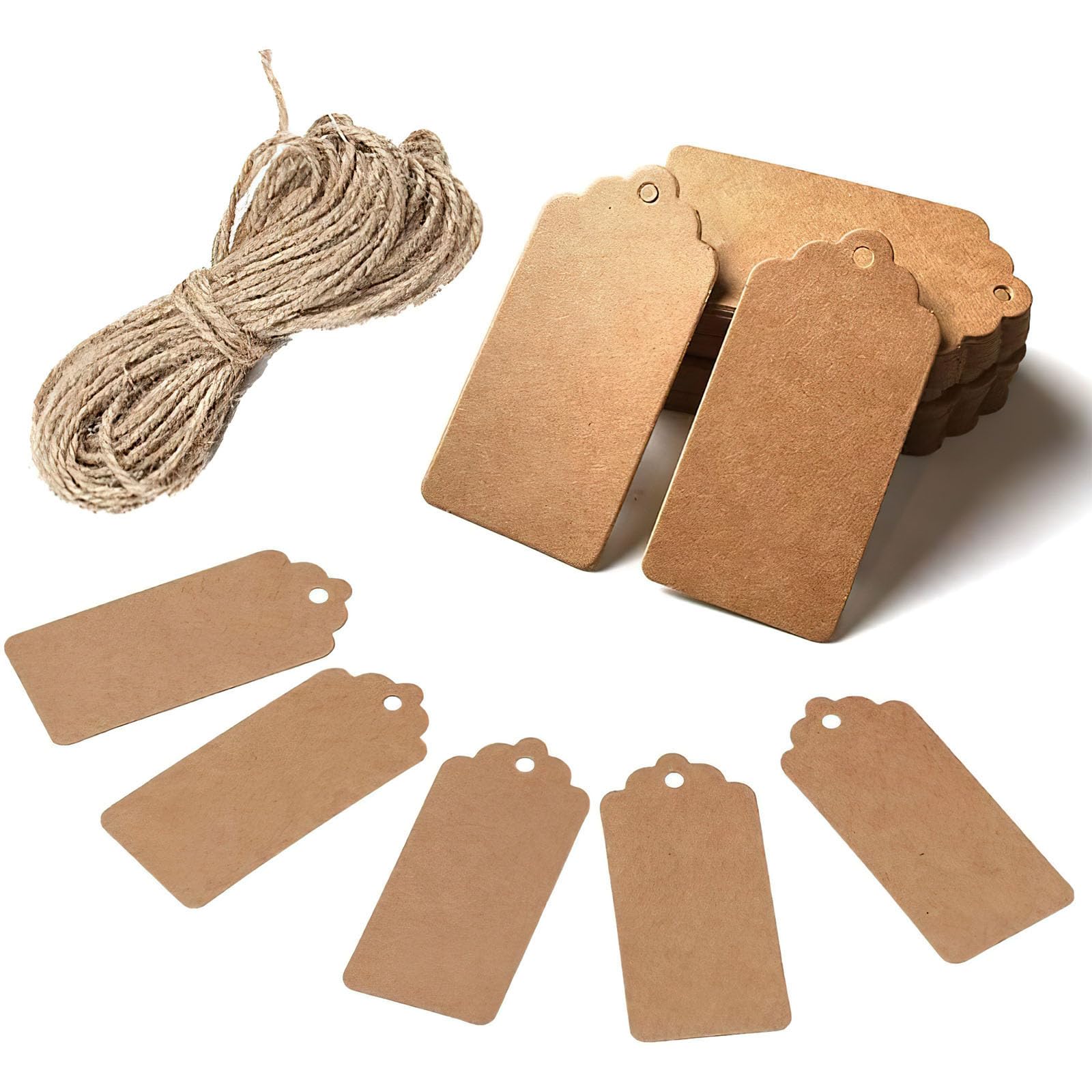 HAKACC 100PCS Brown Kraft Paper Tags with String, 7x4cm Gift Tags for Christmas Wrapping, Festive Crafts, Wedding, Birthday and DIY Decorations