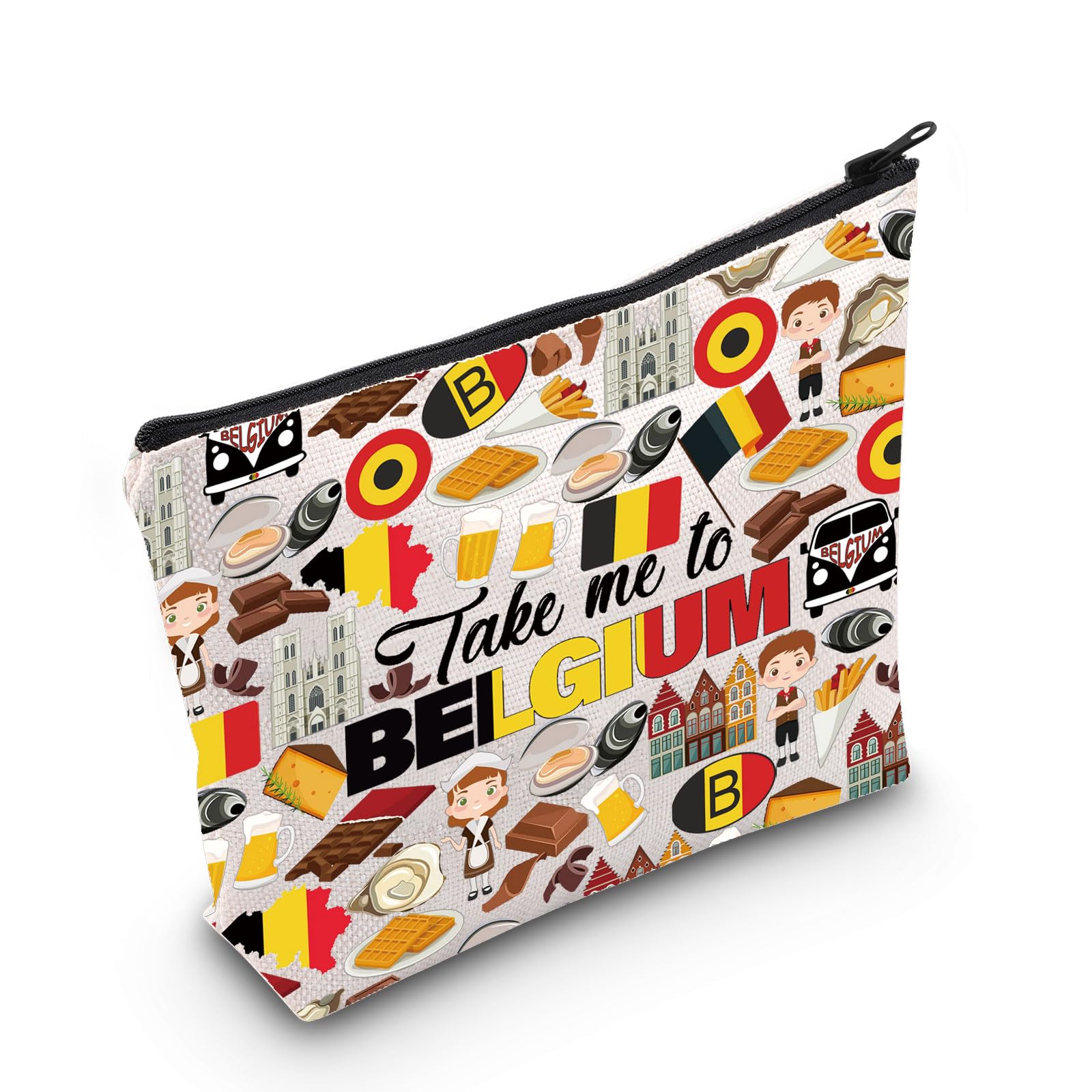 WZMPA Belgium Makeup Pouch Bag Belgium Vacation Gift Take Me To Belgium Zipper Travel Bag Belgium Tour Merchandise, Take Belgium, Fit