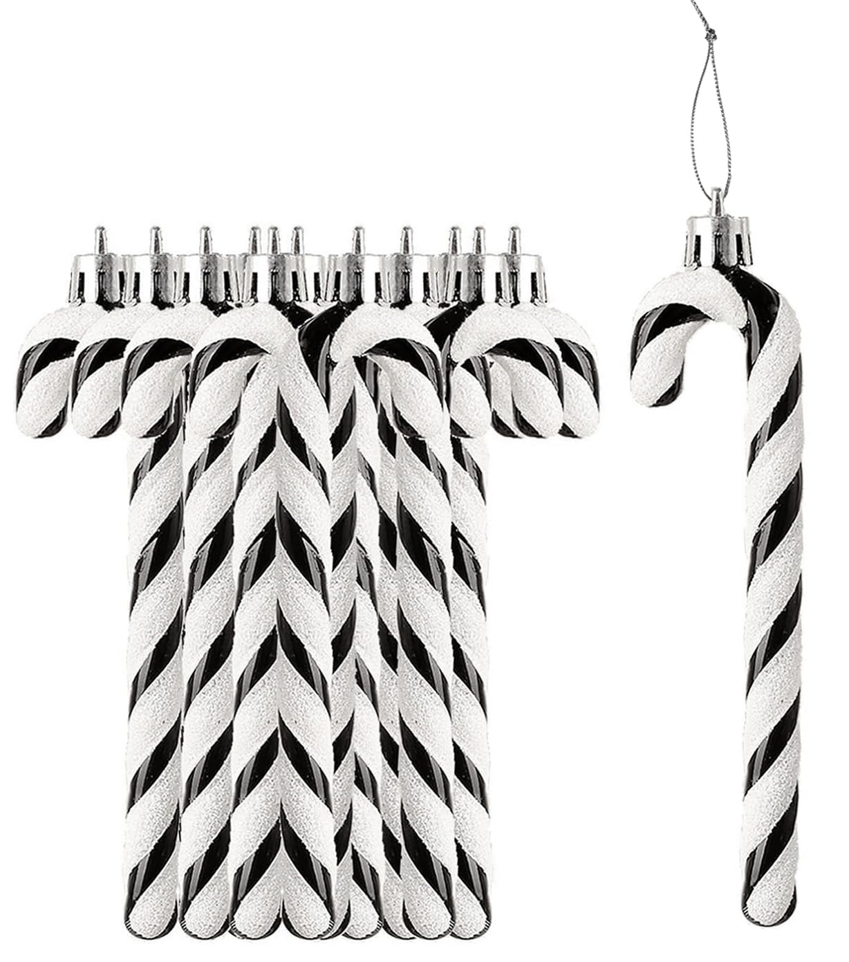 HERZWILD 12pcs 13cm Glitter Candy Cane Tree Decorations - Plastic Candy Cane Tree Hanging Pendant Ornaments for Holiday Party Decoration Favor (Black)