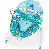 Disney Stitch Ohana Paradise Vibrating Baby Bouncer by Bright Starts, Soothing Vibrations Infant Seat with 2 Sensory Toys, 0-