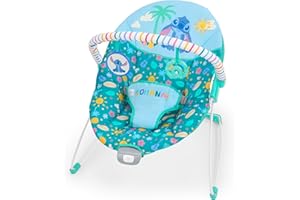 Bright Starts Disney Stitch Ohana Paradise Vibrating Baby Bouncer, Soothing Vibrations Infant Seat with 2 Sensory Toys, 0-6 Months