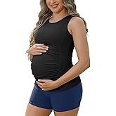 ATTRACO Women's Maternity Tank Tops with Built in Bra Side Ruched Sleeveless Pregnancy Tank
