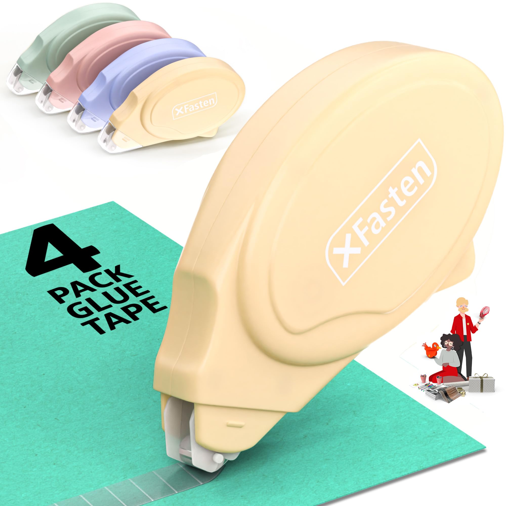 Photo 1 of XFasten Glue Tape Roller for Scrapbooking 4-Pack Acid-Free Multicolor Double Sided Tape Roller for Crafts, Photos, Bullet and Junk Journaling Supplies - Scrapbook Adhesive Runner (0.3 in x 30 ft)