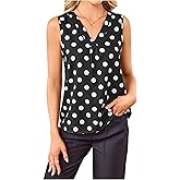 SOLY HUX Women's Casual Polka Dots Tank Tops Summer V Neck Sleeveless Tunic Shirts Office Work Blouse