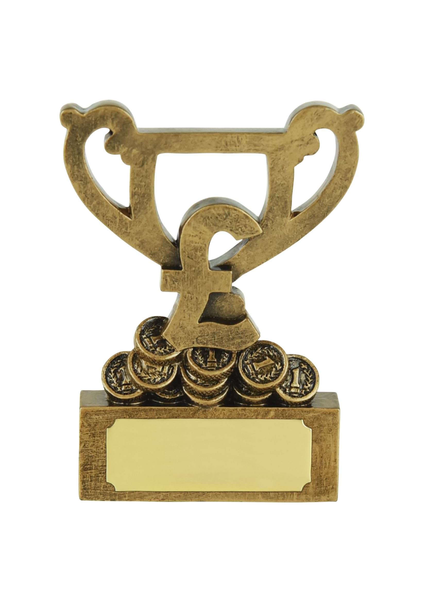 SilverTrophy: Money Mini Cup Trophy Award - Top Sales Person, Business Prize, Winner, Champion, Well Done, Pound Coins, Money Bags, Office Workplace Achievement, Corporate Motivation Prize, Charity.