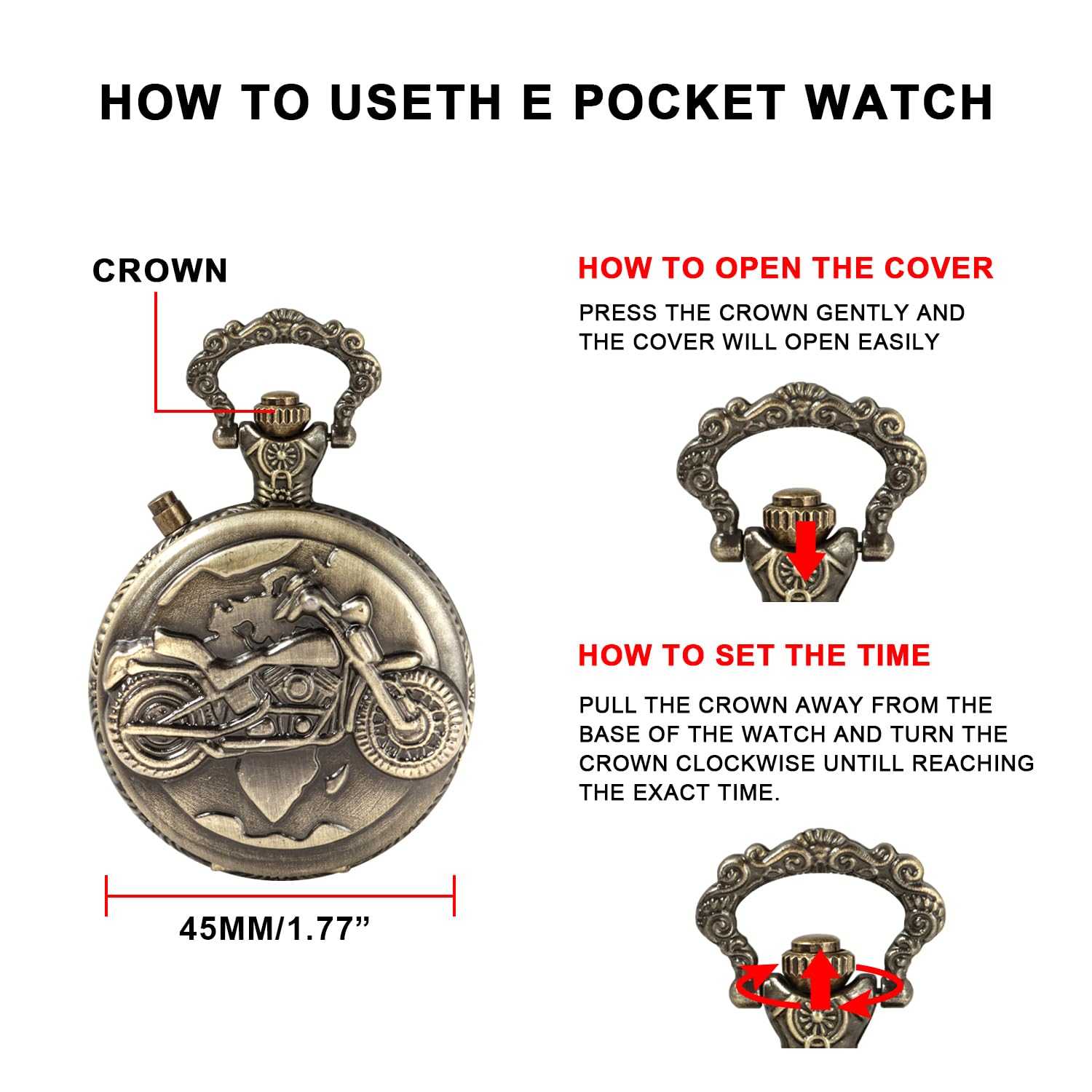 Pocket Watch with LED Lights, Creative Arabic Numeral Dial for Men's Pocket Watch