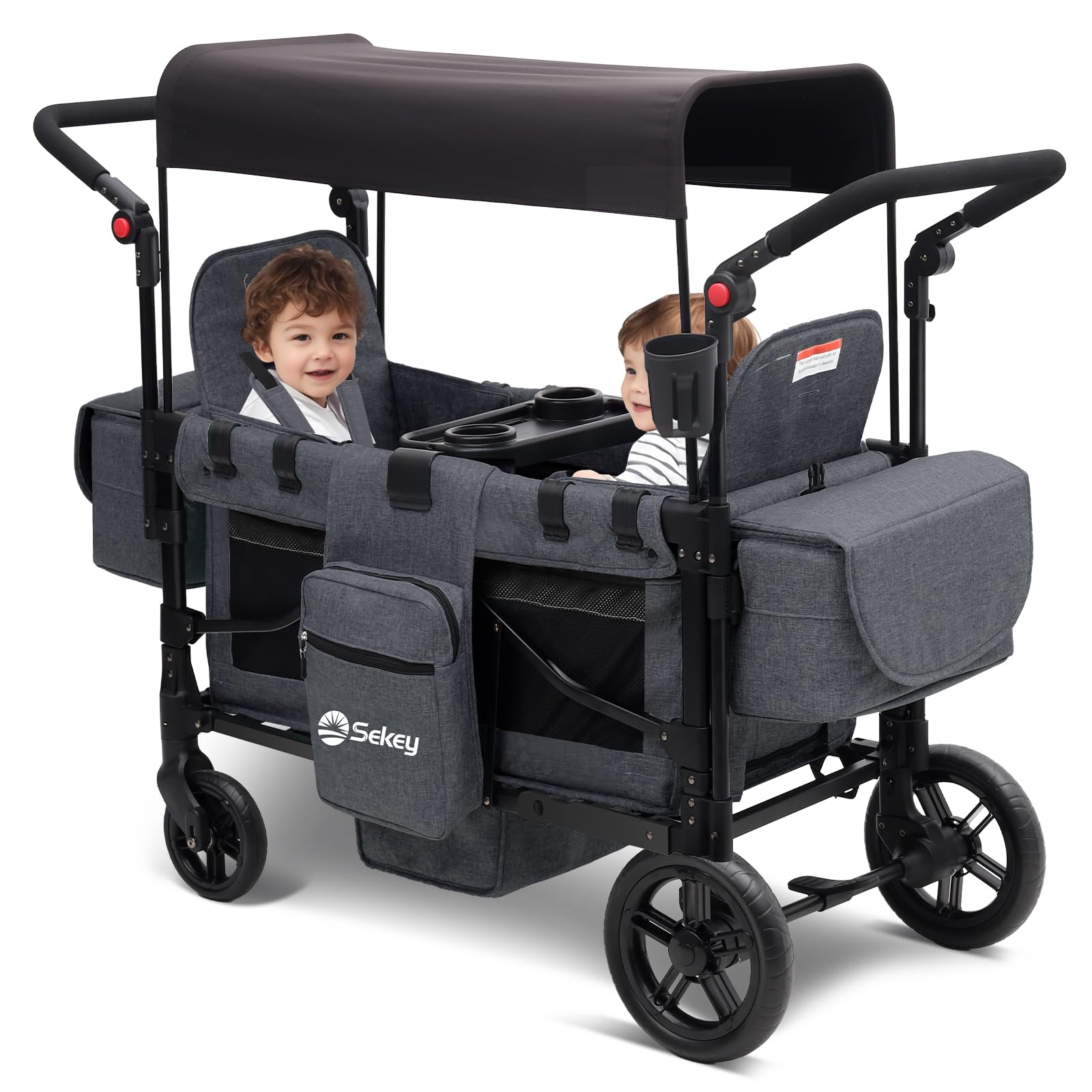 Photo 1 of Sekey Wagon Stroller for 2 Kids, Luxury 4-in-1 Stroller Wagon - Premium Quality with Convertible Seats, Adjustable Push Handles, Removable Canopy, Snack Tray & Cooler, US Certified