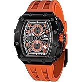 TSAR BOMBA Luxury Watch for Men, 50M Waterproof Mens Watches, Tonneau Watch with Blue Silicone Watch Bands, Japanese Quartz Movement Chronograph, Gifts for Men