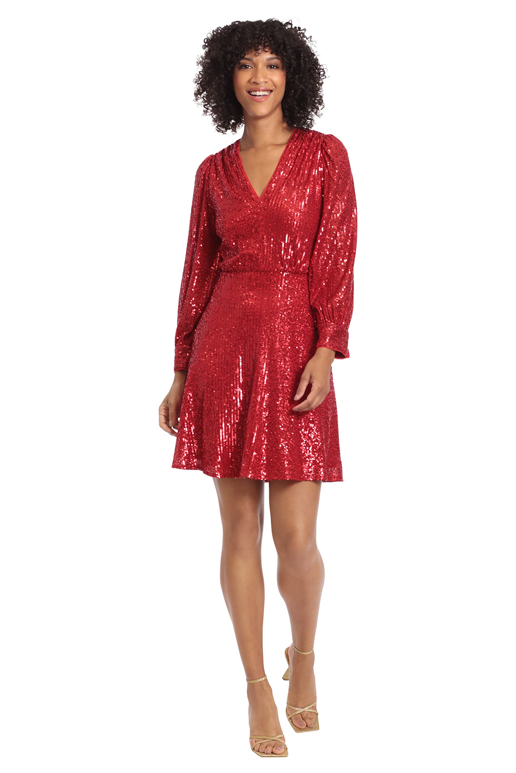 Maggy London Women’s Holiday Sequin Dress Event Occasion Cocktail Party Guest of, Red, 0