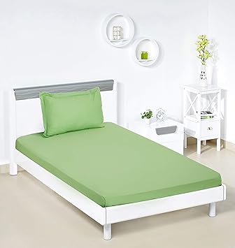 Amazon Brand - Solimo Solid 144 TC 100% Cotton Single Bedsheet with 1 Pillow Cover, Apple Green