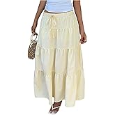 Milumia Women's Striped Tiered Maxi Skirt Layered A Line Flowy Long Skirts