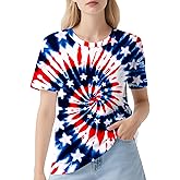 DMPROD Women's Tie Dye Shirt Short Sleeve Hippies Senior Casual Summer Tees T Shirts for Women