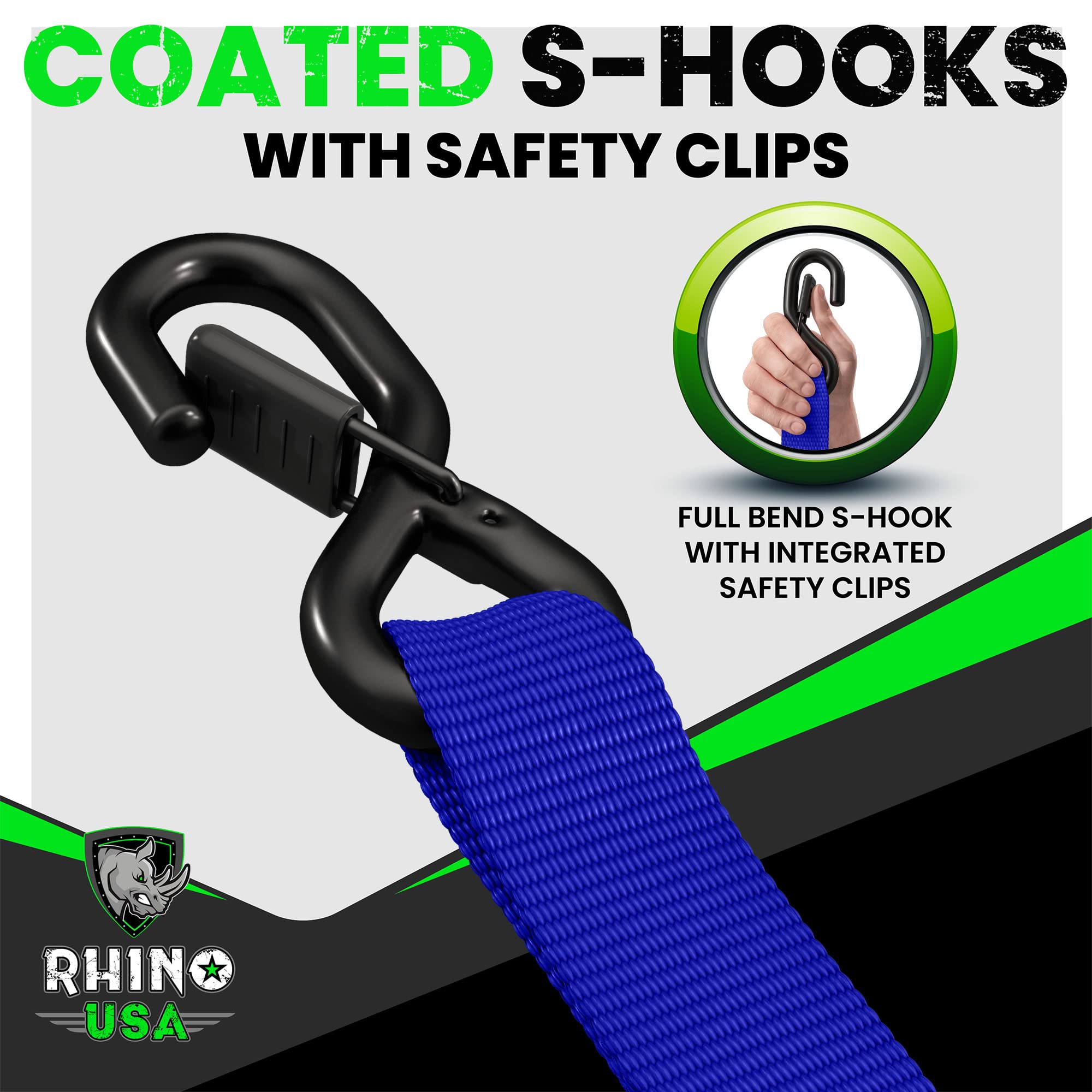 RHINO USA Ratchet Straps Tie Down Kit, 5,208 Break Strength Includes