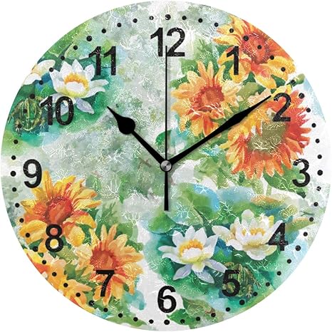 Mnsruu - Reloj de Pared Redondo, diseño de Girasoles Amarillos