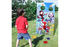 RenbangUS Spider Toss Games Banner with 4 Bean Bags,Spidey Amazing Friends Themed Indoor Outdoor Throwing Game Party Supplies for Kids