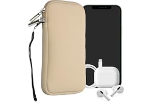 kwmobile Neoprene Phone Pouch Size XXL - 7" - Universal Cell Sleeve Mobile Bag with Zipper, Wrist Strap - Cream