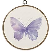 MAQIKA Purple Butterfly Framed Wall Art Decor, Butterfly Wall Art, Purple Nursery Round Wall Hanging Decor, Baby Girl Butterfly Canvas Prints Wall Art for Bathroom Bedroom, 10x10 Inch