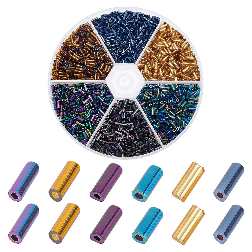 PH PandaHall 2760pcs Glass Tube Beads, 6 Colours Glass Bugle Beads 4mm Tube Embroidery Spacer Seed Beads for Earring Bracelet Necklace Jewellery Making DIY Crafts, Hole: 1mm