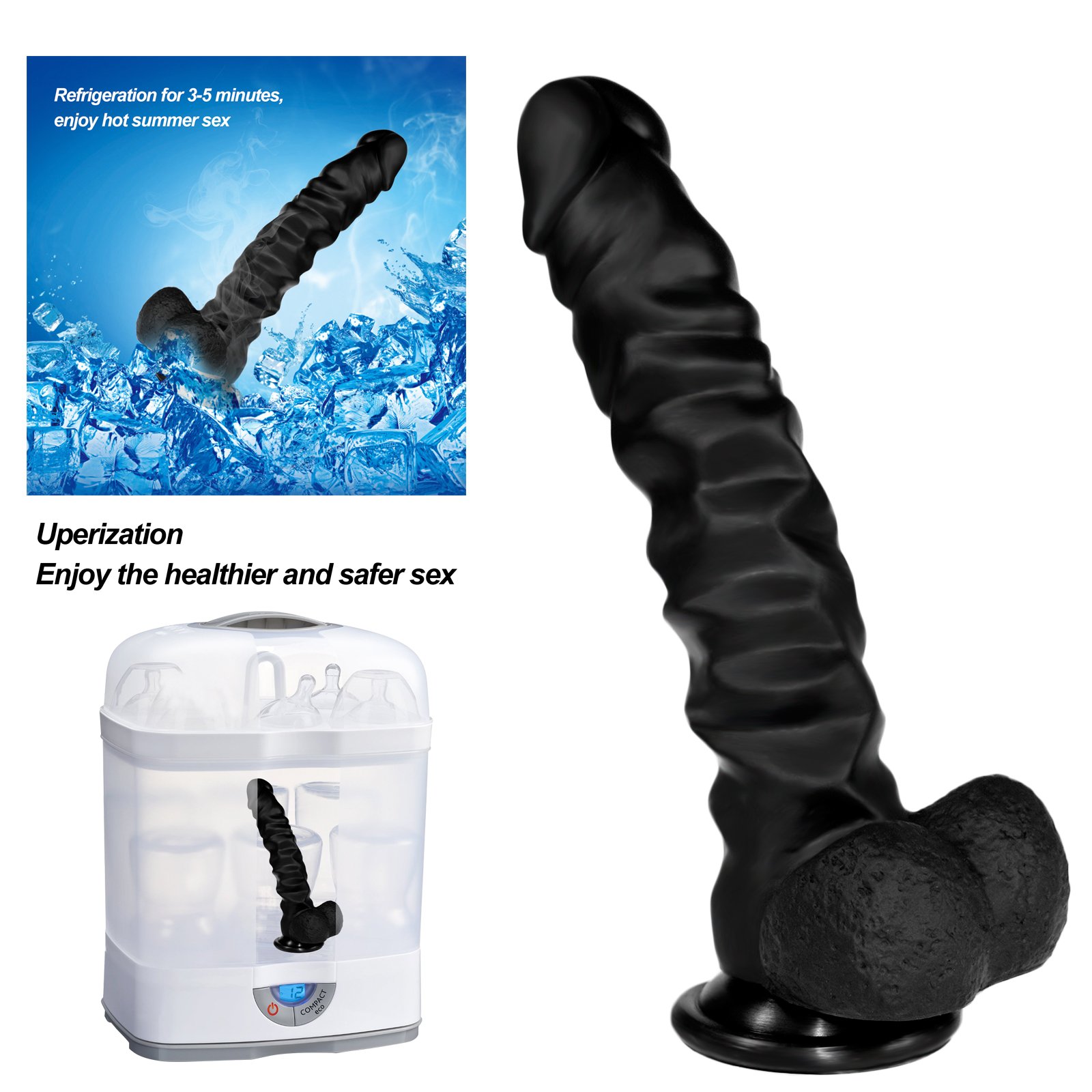 Tracy\'s Dog 9 Inch Liquid Silicone Dildo with Suction Cup Realistic Odorless Stimulative Penis Sex Toy (Black)