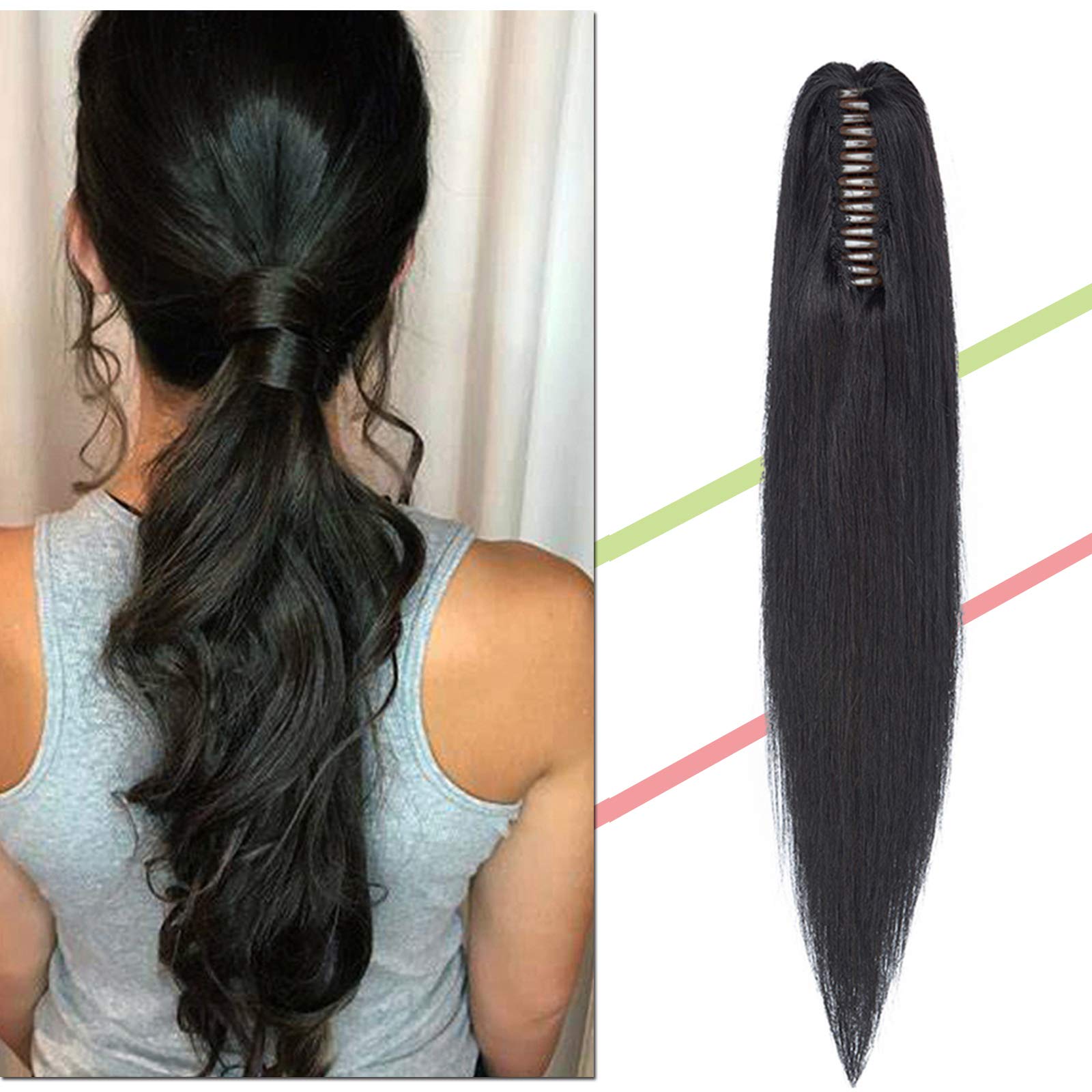 Claw Clip in Ponytail Extension Real Hair #01 Jet Black 18inch Jaw Claw on Ponytail Hair Remy Human Hair Straight