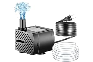 pamaner Submersible Pump, Small Fountain Pump with Tubing, Submersible Water Pump for Aquarium Fish Tank Indoor or Outdoor Pond Fountain Hydroponics Statuary (3W 50GPH, No Led Light)