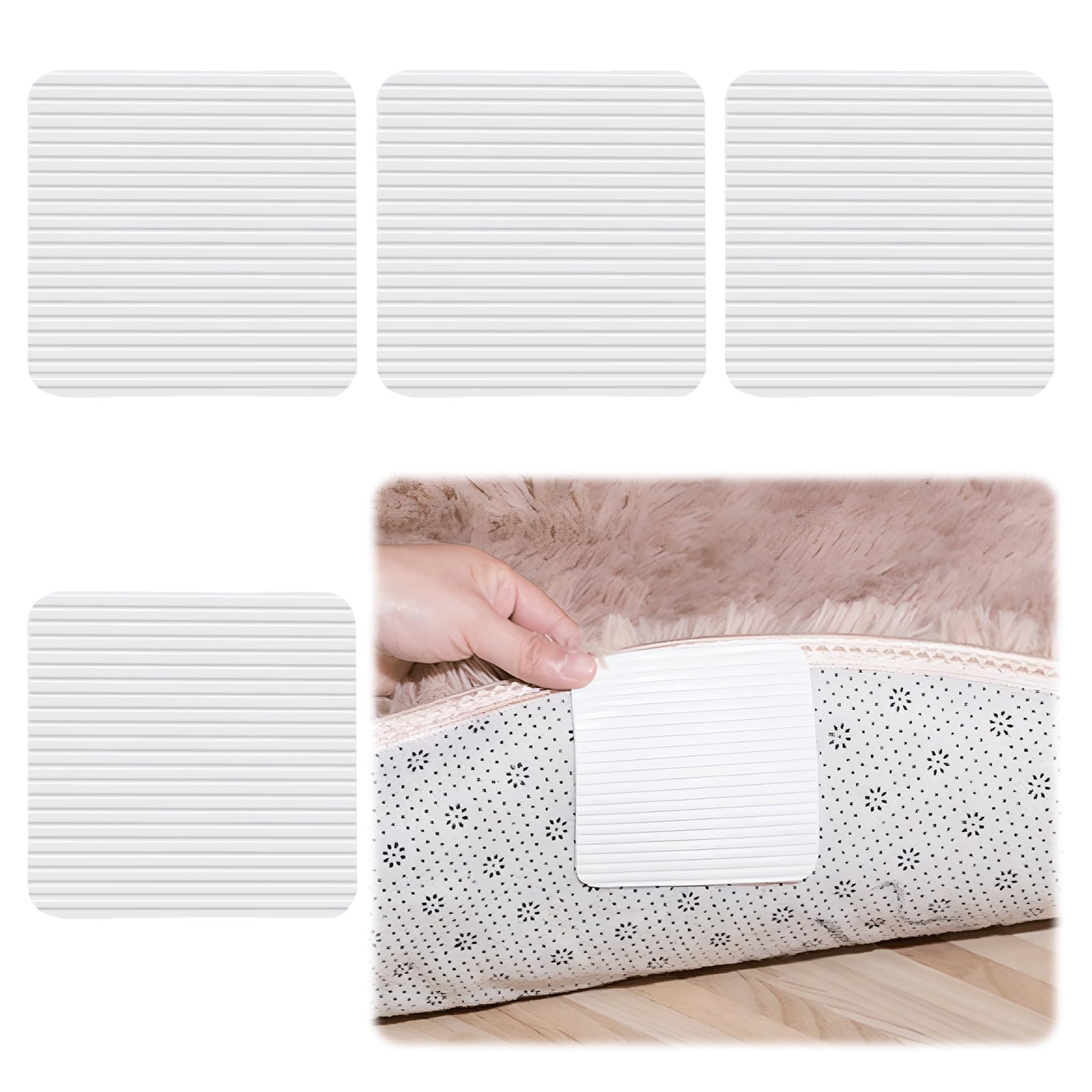 maxtachi 4 Pcs Large Anti Slip Rug Grippers from Rug to Carpet Reusable, Washable Carpet Grippers for Rugs on Tile Floor, Anti-Curl Rug Grippers for All Kinds Of Rugs and Floors
