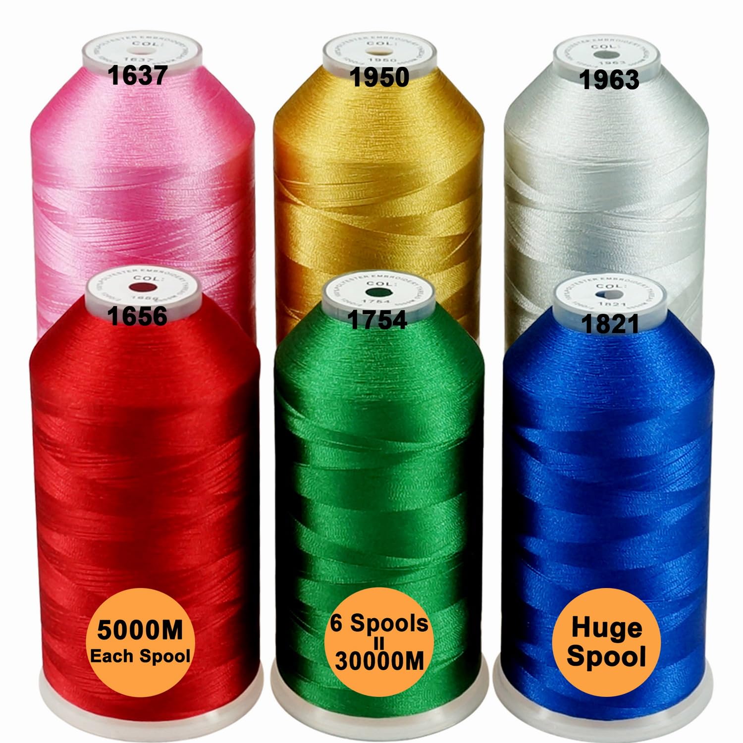 New brothread Set of 6 Christmas Colors Polyester Machine Embroidery Thread Huge Spool 5000M for All Embroidery Machines
