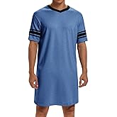 Runcati Mens Nightshirt Short Sleeve V Neck Sleep Shirt Soft Loose Fit Lounge Nightwear Sleepwear Pajama