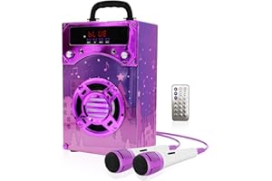 IndeCool Kids Bluetooth Karaoke Machine with 2 Microphones, Remote Control Wireless Karaoke Speaker Portable Karaoke Machine Music MP3 Player for Kids Adult Party Gift (Purple)