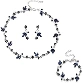 EVER FAITH Bridal Wedding Jewelry Set for Bride Bridesmaid Rhinestone Crystal Flower Leaf Choker Necklace Dangle Earring Link Bracelet Costume Accessories for Women