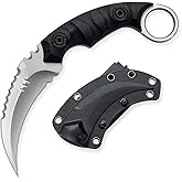 OOULORE Fixed Blade Knife, D2 Steel Blade, G10 Handle, Tactical EDC, Double Edged, Claw Knife, Utility for Outdoor Survival, Hiking, Camping with Kydex Sheath OK1212 (Black/Silver)