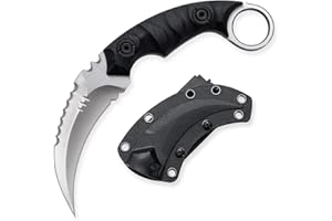 OOULORE Fixed Blade Knife, D2 Steel Blade, G10 Handle, Tactical EDC, Double Edged, Claw Knife, Utility for Outdoor Survival, Hiking, Camping with Kydex Sheath OK1212 (Black/Silver)