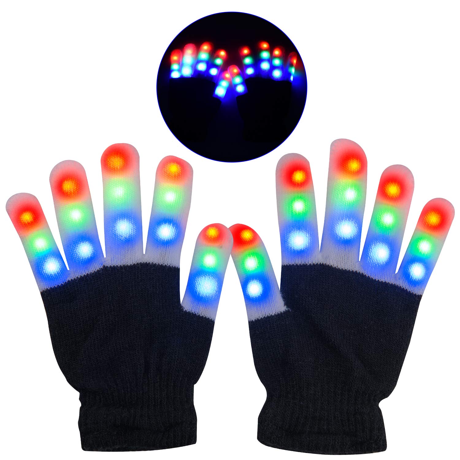 LED Gloves, Light Up Hand Gloves, Flashing Fingers Colourful Rave