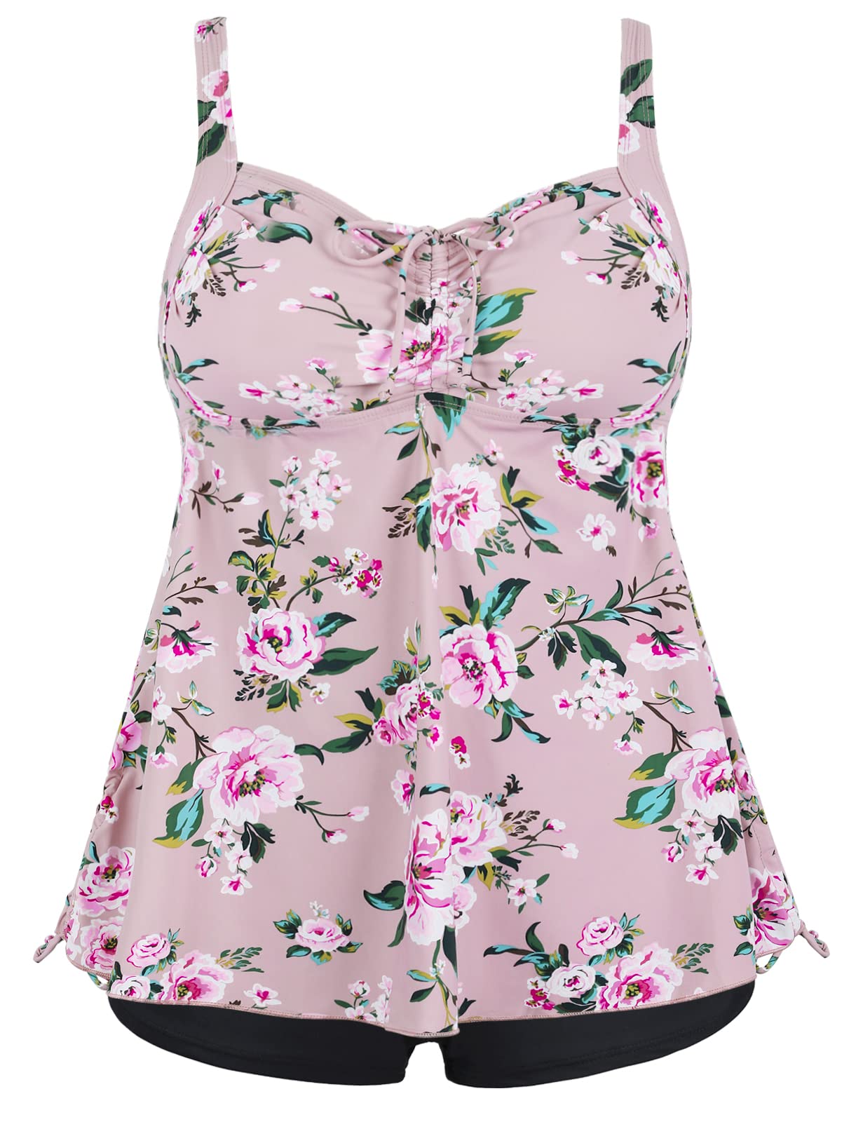 Photo 1 of ** 1 PIECE ** Septangle Tankini Swimsuits for Women 2 Piece Bathing Suits Plus Size Tankini Swimwear Tummy Control Vintage Mommy Swimming Suit, Pink & Flower, US 26W