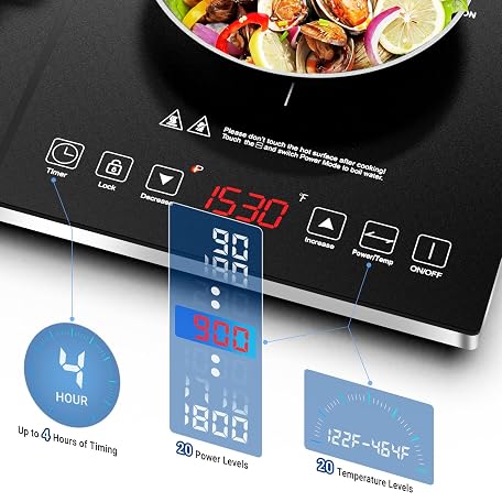 AMZCHEF Double Induction Cooktop - 2 Burner 1800W Electric Cooktop With Touch Controls & Timer-1195798