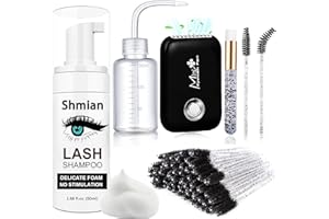 Lash Fan Dryer, Shmian Portable Handheld Blower for Eyelash Extensions, 3 Wind Speed Eyelash Fan Lash Shampoo Kits, 50 Pcs Mascara Brushes+ Nose Brush+ Wash Bottle For Lash Wash-Eyelash Cleaning Kits