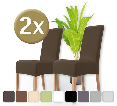 ENTSPANNO Luxus Stuhlhussen 2er Set | elastische Stretch-Hussen Stuhl | Überzüge für Stühle | Baumwolle mit Einlaufschutz | e