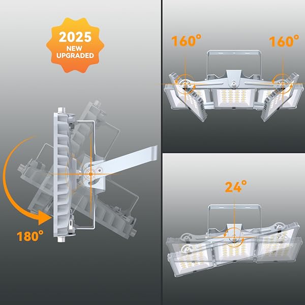 150W 2025 PLUS NEW UPGRADED LED FLOOD LIGHT OUTDOOR, 15000LM SUPER BRIGHT STADIUM LIGHTS, 6000K DAYLIGHT WHITE, IP66 WATERPROOF, 3 HEADS ADJUSTABLE OUTDOOR FLOODLIGHT FOR YARDS, ARENA, GARDEN