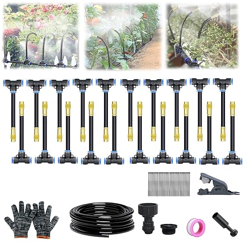 Adjustable Irrigation System Kit, Curved Garden Automatic Watering Kits, Bendable Copper Sprayers for Greenhouse, Garden Yard, Lawn (15m)