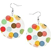 Faux Leather Earrings Bright Polka Dot Round Dangle Earrings Jewelry For Women