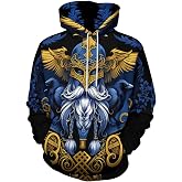 GLUDEAR Men's Vikings Tattoo Norse Mythology Graphic 3D Print Hoodie Pullover Sweatshirt Hoodies