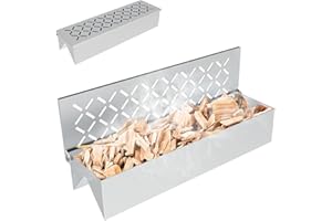 DcYourHome Smoker Box V-shape for Charcoal & Propane Gas Grill, Stainless Steel Wood Chip Smoker Box for Gas Grill Charcoal Grill, BBQ Grill Accessories Smoker Box for Pellet Grill 12.5"x 3.3" x 2.5"