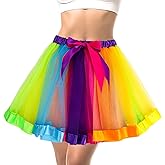 Women's Rainbow Tulle Tutu Skirts Adult 80s Tutu Skirt Party Dance Skirt Halloween Tutu Colorful Running Skirts for Women and Girls