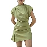 Milumia Women's Summer Textured Mock Neck Cap Sleeve Dress Elegant Asymmetrical Hem Mini Dresses