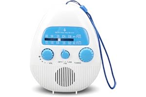 Portable Shower Radio, Waterproof Battery Operated Bathroom FM AM Receiver with Sound Speaker, Built in Rotating Volume Contr